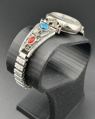 Working Lucoral Quartz Watch Native Navajo Style Turquoise Silver Band M0