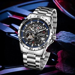 GLENAW Steampunk Skeleton Men’s Watch Ring Luxury Automatic Mechanical Watches
