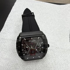 WLISTH Men’s Automatic Skeleton Tonneau Wristwatch Date Black Rubber Strap