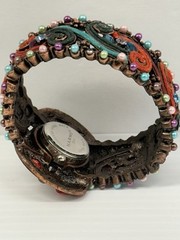 Vintage Narmi Quartz Analog – Women’s Filigree Watch – Beads Gems Hinged Cuff