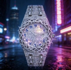 Men’s Quartz Iced Out Moissanite Stone Watch – Diamond Encrusted Strap