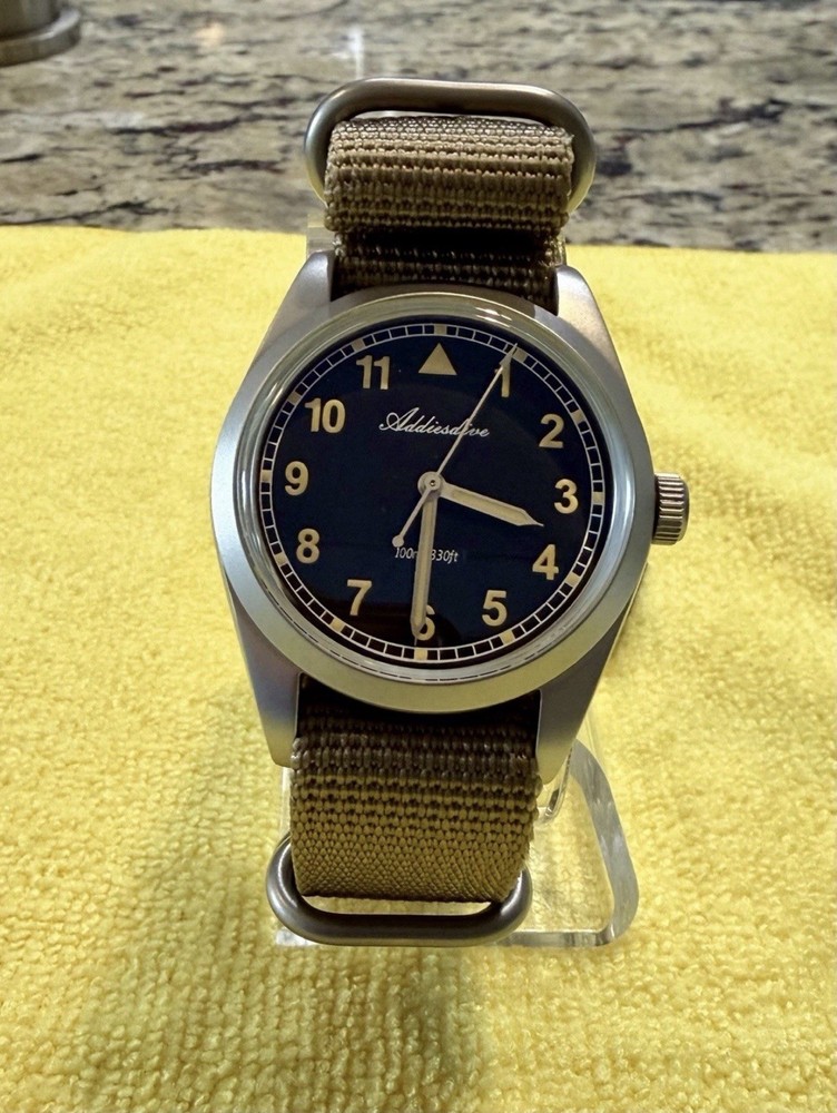ADDIESDIVE 36mm VH31 Retro Pilot Field Watch AD2079 Tan NATO Strap- NEW