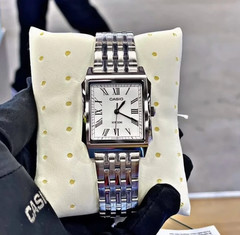 Casio MTP-B190D-7B Tank Watch Roman Numeral Dress Watch Silver 50M New