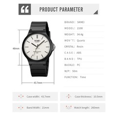 SKMEI 2108 Men’s Quartz Watch Waterproof Casual Sports Wristwatch Shockproof