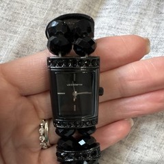Liz Claiborne Beaded Bracelet Wristwatch Set Analog Black Silver Dress Boxed