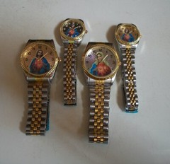 MEN WOMAN GOLD & SILVER FINISH JESUS, VIRGIN MARY GUADALUPE RELIGIOUS WATCH