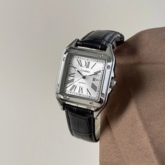 Men’s Square Quartz Watch Roman Numeral Leather Strap Date Dress Wristwatch