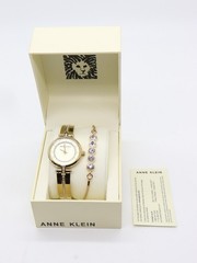 Anne Klein Yellow Tone & Crystal Quartz Watch & Bracelet Set AK0021C NIB
