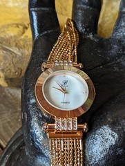 Burgi Women’s Watch BTV032 Quartz Mother of Pearl Goldtone Needs Battery 7.25-8″