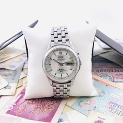 Orient 3 Stars Vintage Watch Automatic 21J Grey Dial Day Date Japan Service
