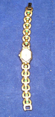 Women’s Gemstone Watch Stainless Steel Watch With Green Stones Goldtone Watch