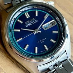 Blue Seiko 5 Actus Turquoise Track Vintage 1972 Serviced 7019-7060 Original Band