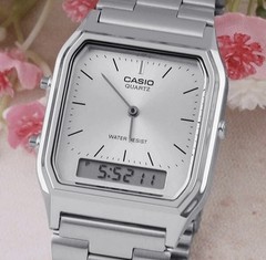 Casio AQ-230A-7A Original Retro Digital Silver Quartz Unisex Watch NEW