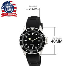 40Mm Quartz Analog Watch with Quartz Movement No Logo Rotating Bezel Rubber Stra