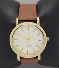 Mens Classic Dress Gold Tone Case Textured Dial Brown Leather Strap Watch L7