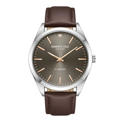 Kenneth Cole Men’s Watch Diamond Grey Dial Brown Leather Strap KCWGA7002201