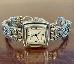 Brighton Santa Rosa Bracelet Watch Scroll Silver Plated, New Battery, 7″-7.5″