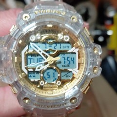 PINDOWS Analog-Digital Quartz Sport Watch Chronograph Alarm WR Clear Strap