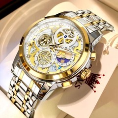 OLEVS Mens Watch Stainless Steel Luxury Business Wristwatch Date Luminous Quartz