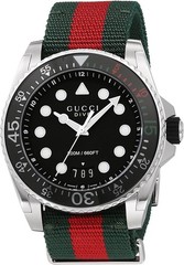 Gucci Dive YA136209 45mm Black Dial Red Green NATO Strap Men Watch -BRAND NEW