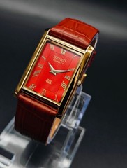 Rare Seiko Vintage Quartz Watch Red Dial Men’s Slim Classic Wristwatch Free Ship