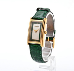 Vintage [N MINT] GUCCI 2600L Gold Green Dial Tank 19mm Qz Ladies Watch JAPAN