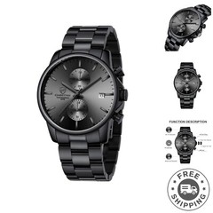 Fashion Business Men’s Quartz Watch – Stainless Steel & Multifunctional Features