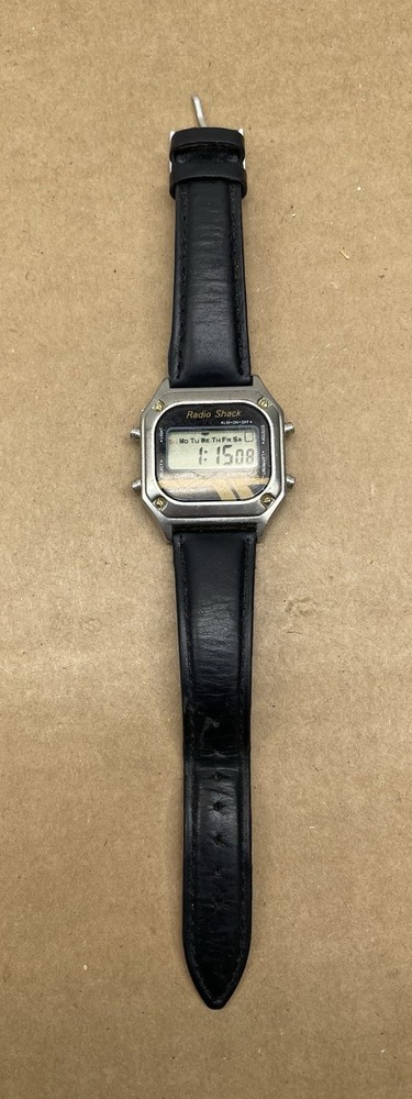 Vtg Radio Shack Watch Mens Silver Tone Digital Backlight 63-5034 New Battery