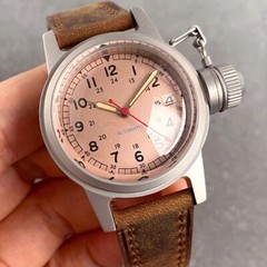 Military Salmon 24 Hour Retro World War II Men Mechanical Watch 200m Waterproof