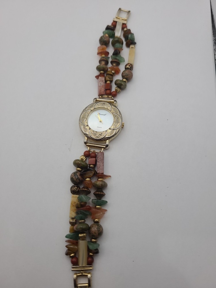 Vintage Lucoral Beaded Watch Womens MOP Dial Bracelet Style New Battery Working