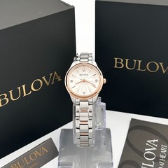 Bulova 98P200 Lady Sutton White-Rose Gold Diamond Quartz Women’s Watch 28mm New