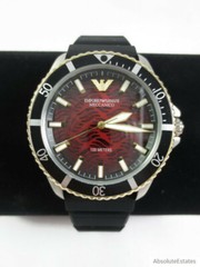 NEW Emporio Armani Red & Black Silicone Silver Gold Automatic Watch AR60070 NWT