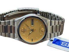 Seiko 5 Automatic Gold Dial Lume Dots Day Date Men’s Vintage Watch S-140