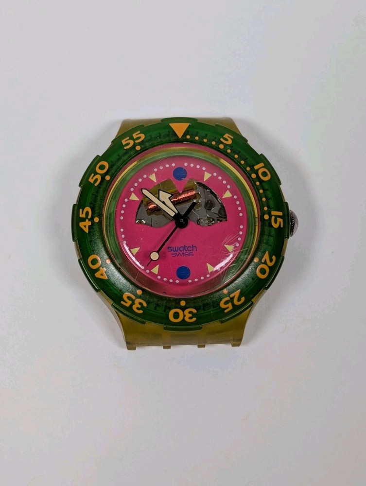 AS-IS PARTS REPAIR 1990 Swiss Swatch Happy Fish Scuba Diver 200 Watch SDN101 Vtg