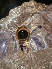 Ladies Natural Round Diamond Gold Bangle Movado Watch Black, Simple Face