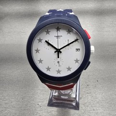 Swatch Free & Brave Chronograph Watch Men White Dial Blue Date SUSZ401 New Batt4