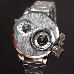 Reloj acero inoxidable doble movimiento esfera grande para hombre moderno moda