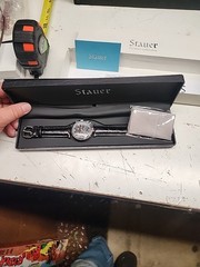 Stauer 27 Jewels Analog Black Dial Silver Wristwatch Leather Strap New In Box