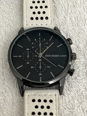 Steve Madden Chronograph Quartz Black Dial Black Case White Leather Strap
