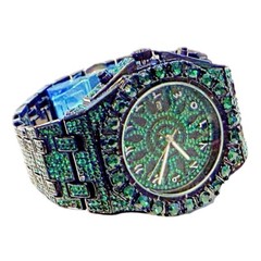 Men’s Green Ice Chunky Hip Hop Watch CZ Iced Bling Out Arabic Numerals 8.5″