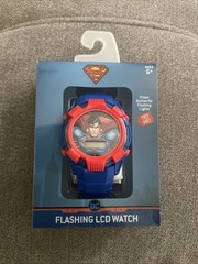 Superman LCD Kids Digital Watch Flashing Lights Blue Band DC Heroes New