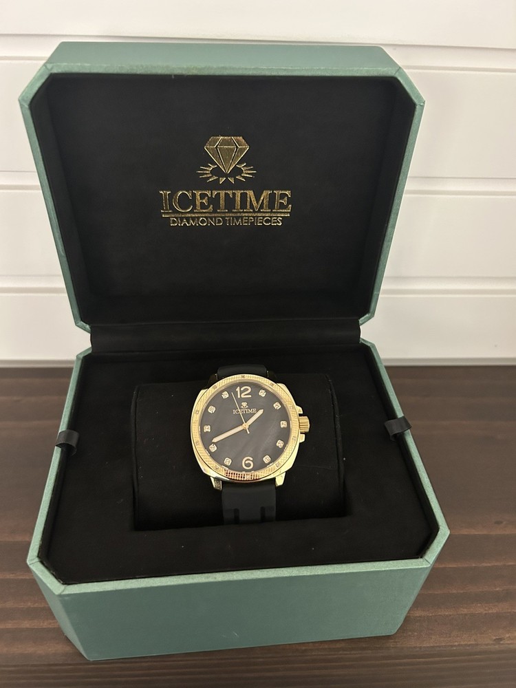 UNWORN IceTime 42mm 18K Yellow Gold Watch 0.10ct Diamonds Black Dial FULL SET