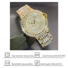 Hip Hop Luxury Men’s Ice Out Watch Iced King Bling Gold Cz Diamond Waterproof