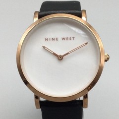 Nine West Womens Watch 37mm White Dial Black Strap Rose Gold Tone
