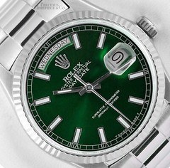 Rolex Day-Date 36mm 18239 President 18K White Gold Fluted Bezel Green Stick Dial