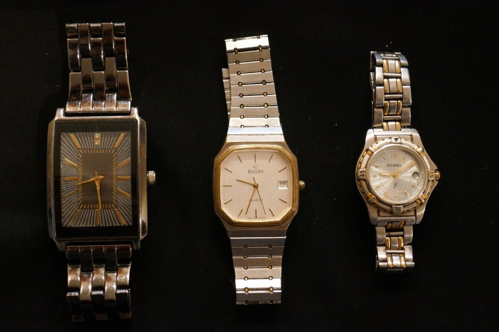 FOSSIL F2 ELGIN SWISS MOVT. JAPAN STAINLESS STEEL 2 TONE MENS LADIES WATCH LOT