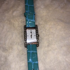 Givenchy Parfums Tank Watch Green Teal Blue Leather Silver Womens Ladies Diamond