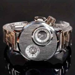 Reloj acero inoxidable doble movimiento esfera grande para hombre moderno moda