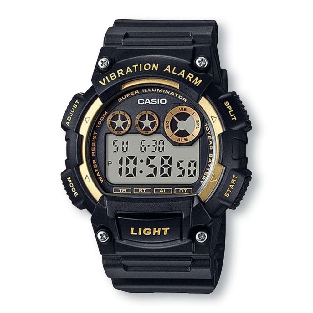 CASIO W735H-1A2 Durable Multifunctional Watch, Black & Gold