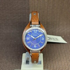 Fossil ES5205 Carlie Brown Leather Strap Blue Dial Analog Classic Women’s Watch